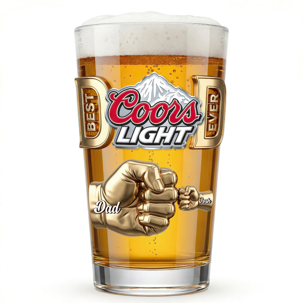 Personalized Beer Glass Best Dad Ever Fist Bump Gift for Dad