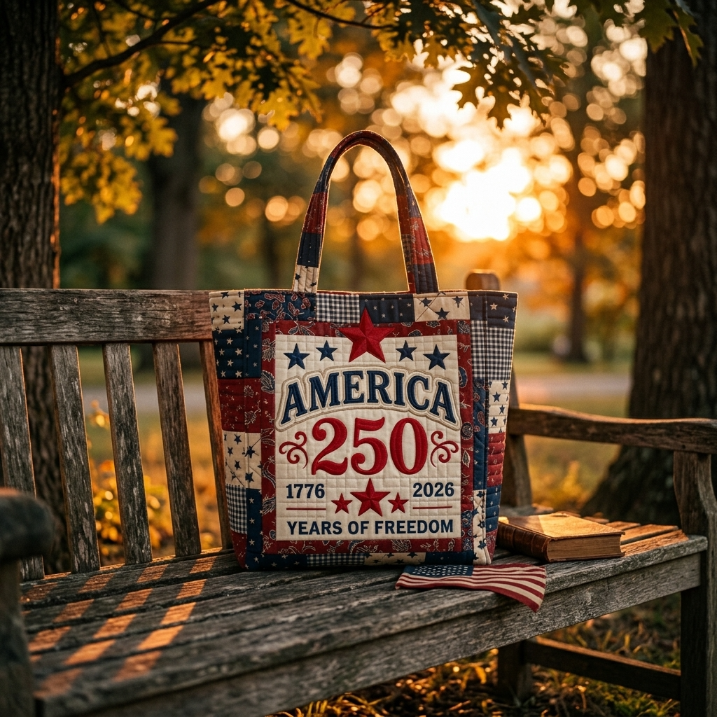 America 250 Years of Freedom Quilted Tote Bag for Her - Patriotic Gift