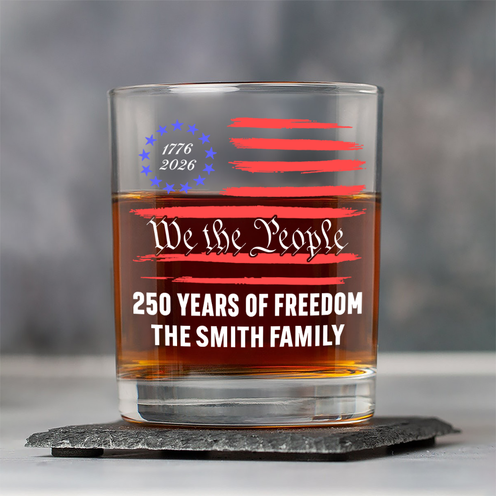 Personalized Whiskey Glass Custom Family Name 250 Years Freedom Gift HN590 - Print Rock Glass GradoCreations