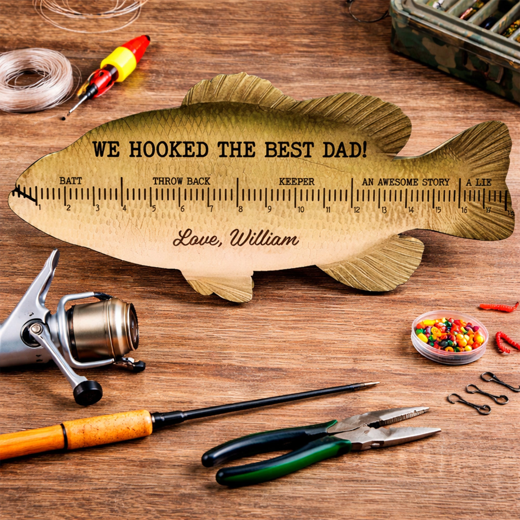 Personalized Fishing Ruler Door Sign Custom Gift for Dad HN590 - Door Sign GradoCreations