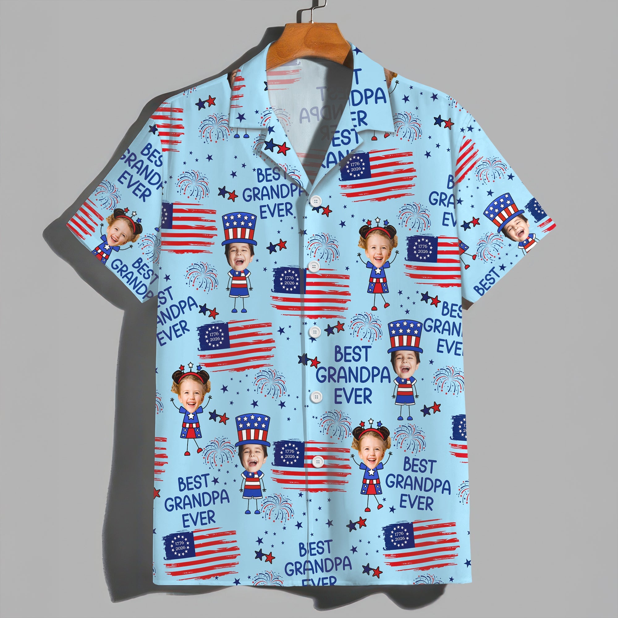 Personalized Hawaiian Shirt with USA Flag Custom Photo Gift for Dad HN590 - AOP Hawai Shirt GradoCreations