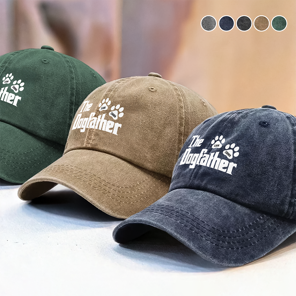 Personalized Washed Denim Baseball Cap Gift for Dog Dad HN590 - Washed Denim Baseball Cap GradoCreations