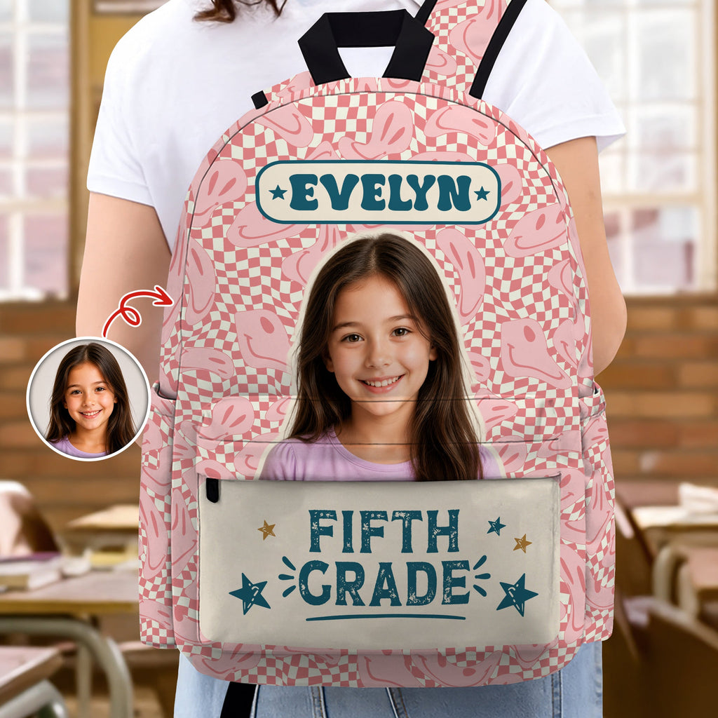 Personalized Kids Retro Backpack with Photo & Name Gift HN590 - Printed Backpack GradoCreations