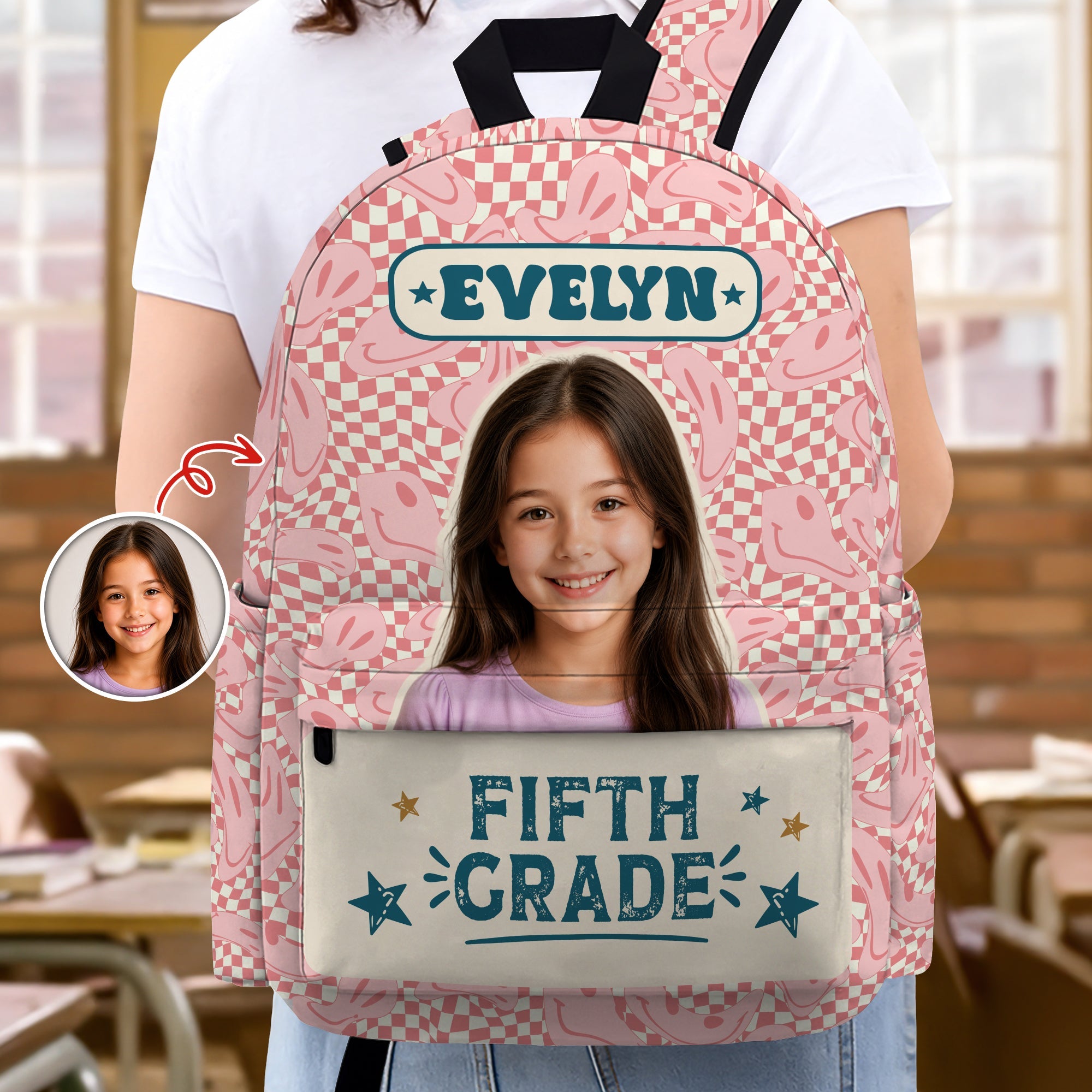 Personalized Kids Retro Backpack with Photo & Name Gift HN590 - Printed Backpack GradoCreations