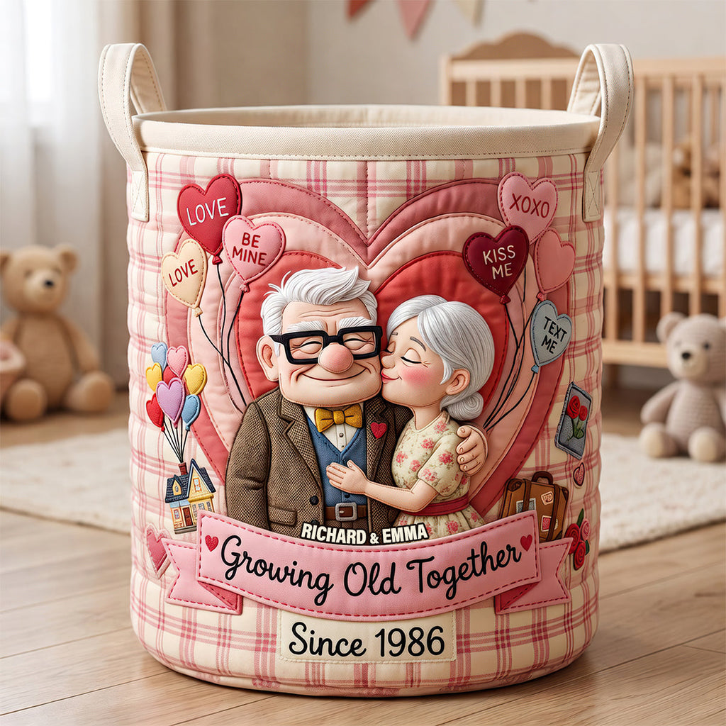 Personalized Quilted Laundry Basket with Custom Artwork for Couples
