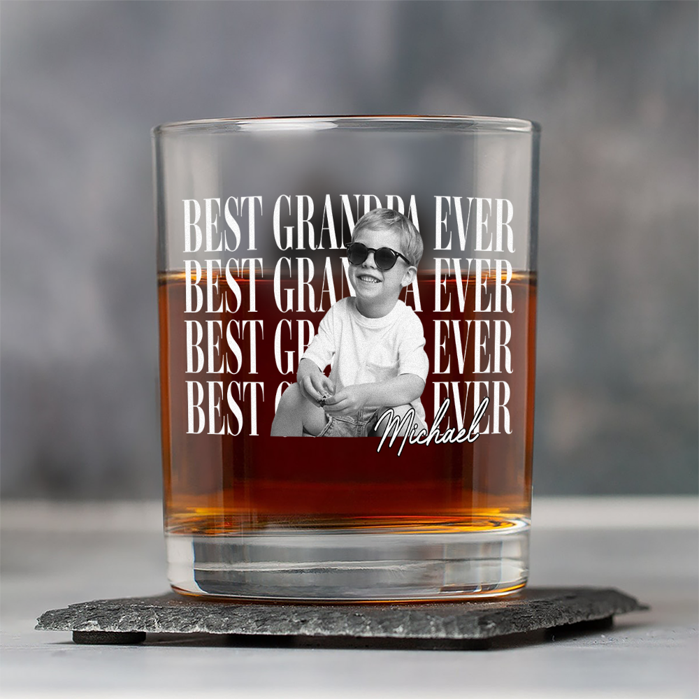 Personalized Vintage Photo Whiskey Glass Custom Gift for Dad HN590 - Print Rock Glass GradoCreations