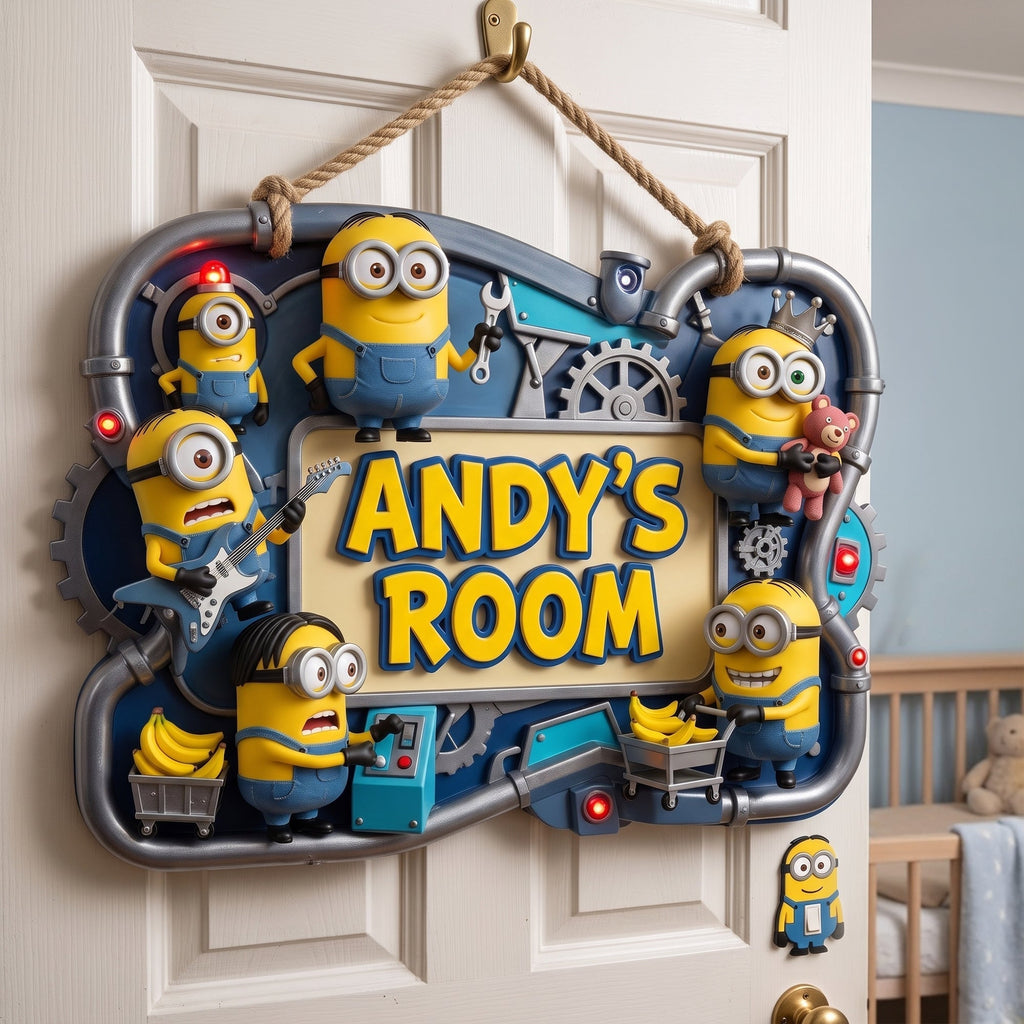 Personalized Funny Yellow Monster Wood Sign for Kids Room Decor Wood Sign GradoCreations