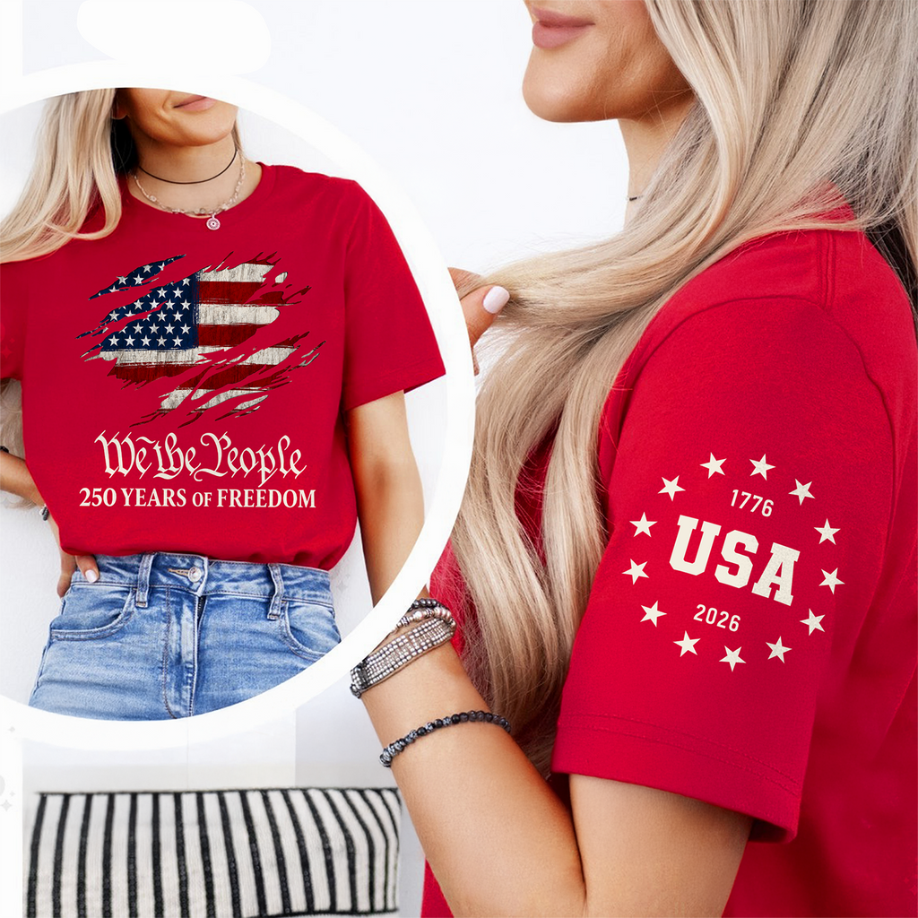 Patriotic Short Sleeve Tee Shirt 250 Years Freedom Gift Short Sleeve Print Shirt GradoCreations