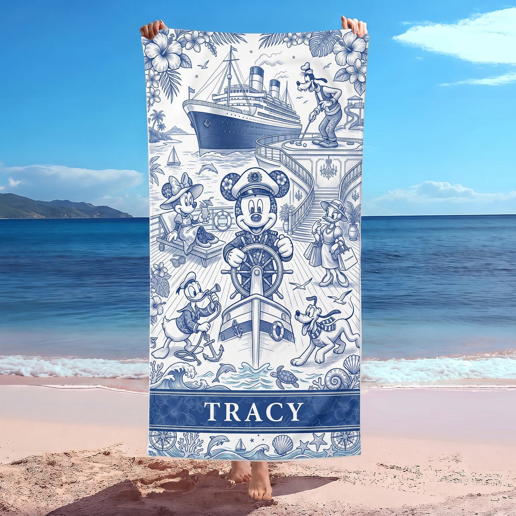Personalized Toile De Jouy Beach Towel Custom Name Gift for Travelers Beach Towel GradoCreations
