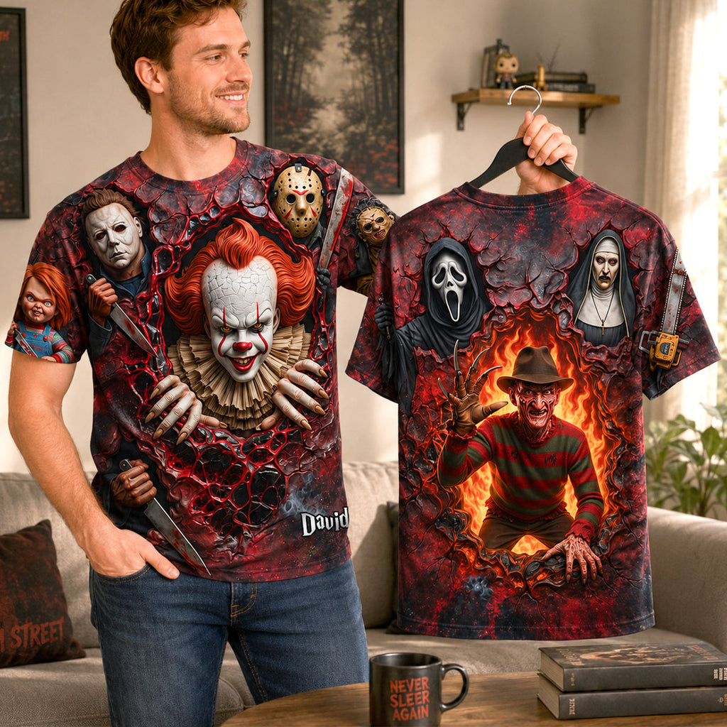 Personalized Halloween 3D T-Shirt Custom Name Gift for Horror Lovers AOP Tshirt GradoCreations