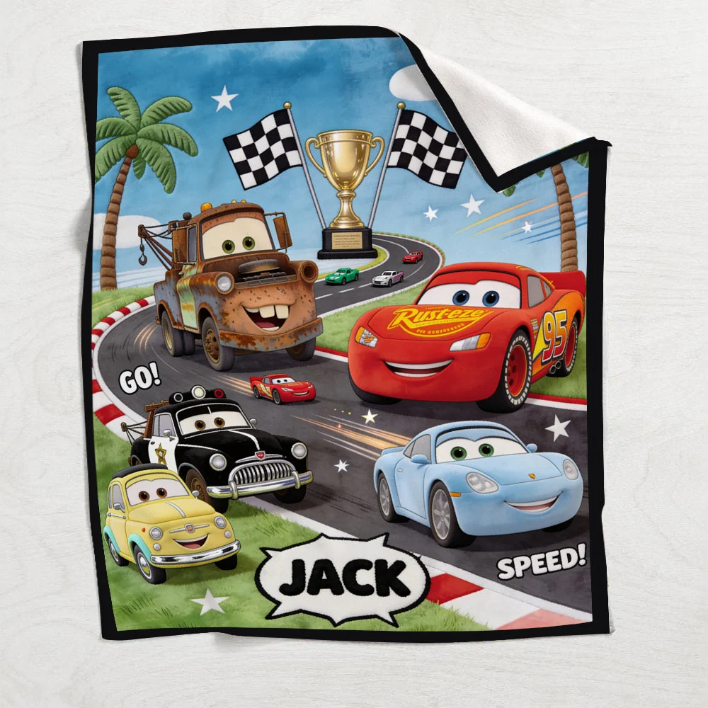 Personalized Racing Crew Blanket with Custom Name Gift for Kids Blanket GradoCreations