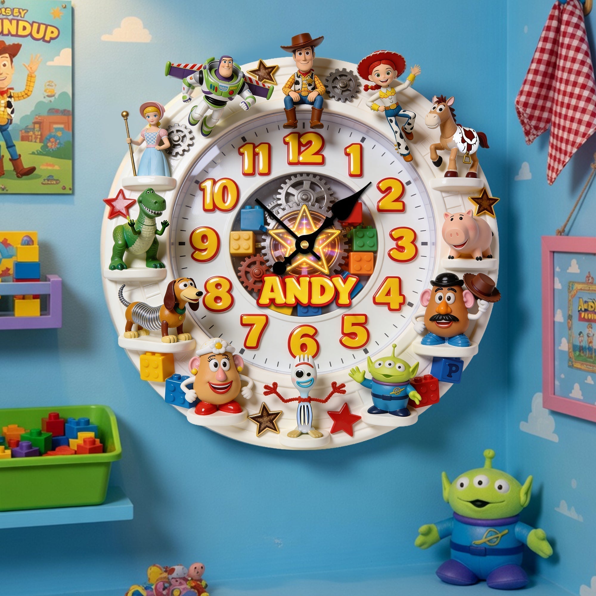 Personalized Kids Wall Clock with Cowboy Story Characters Gift Idea for Family Wall Hanging Clock GradoCreations