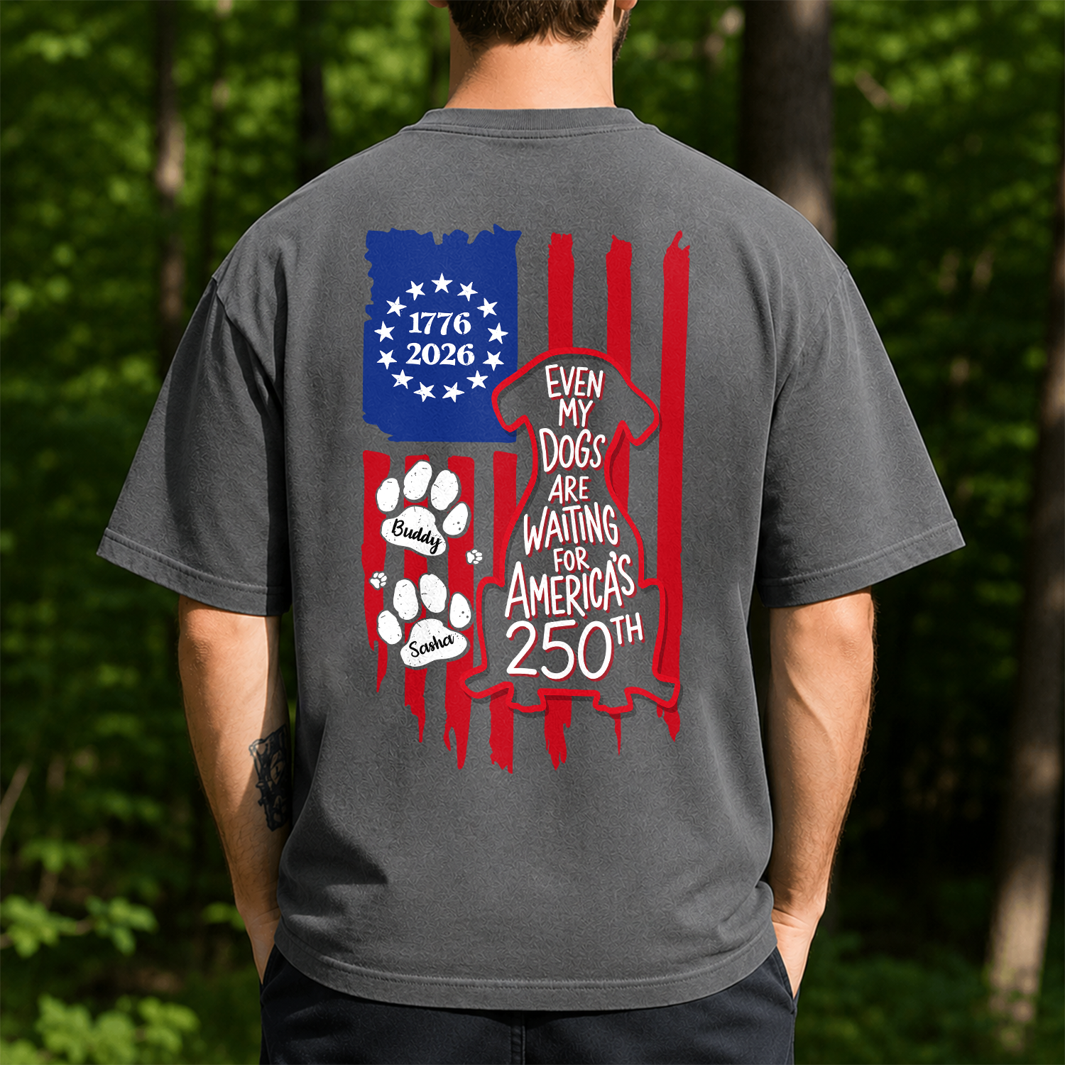 Personalized Dog Lover Comfort Shirt with US Flag Gift for Dad Comfort Shirt Back GradoCreations