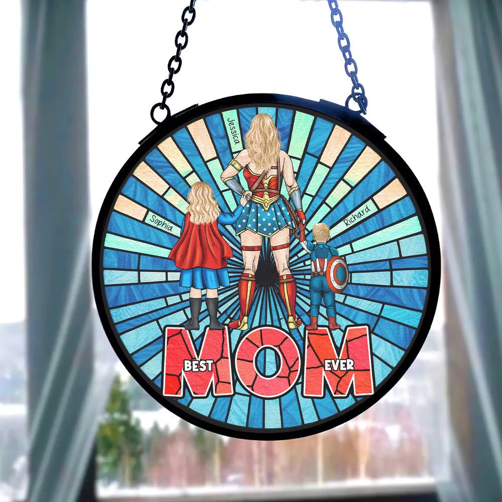 Personalized Stained Glass Suncatcher for Mom | Superhero Gift