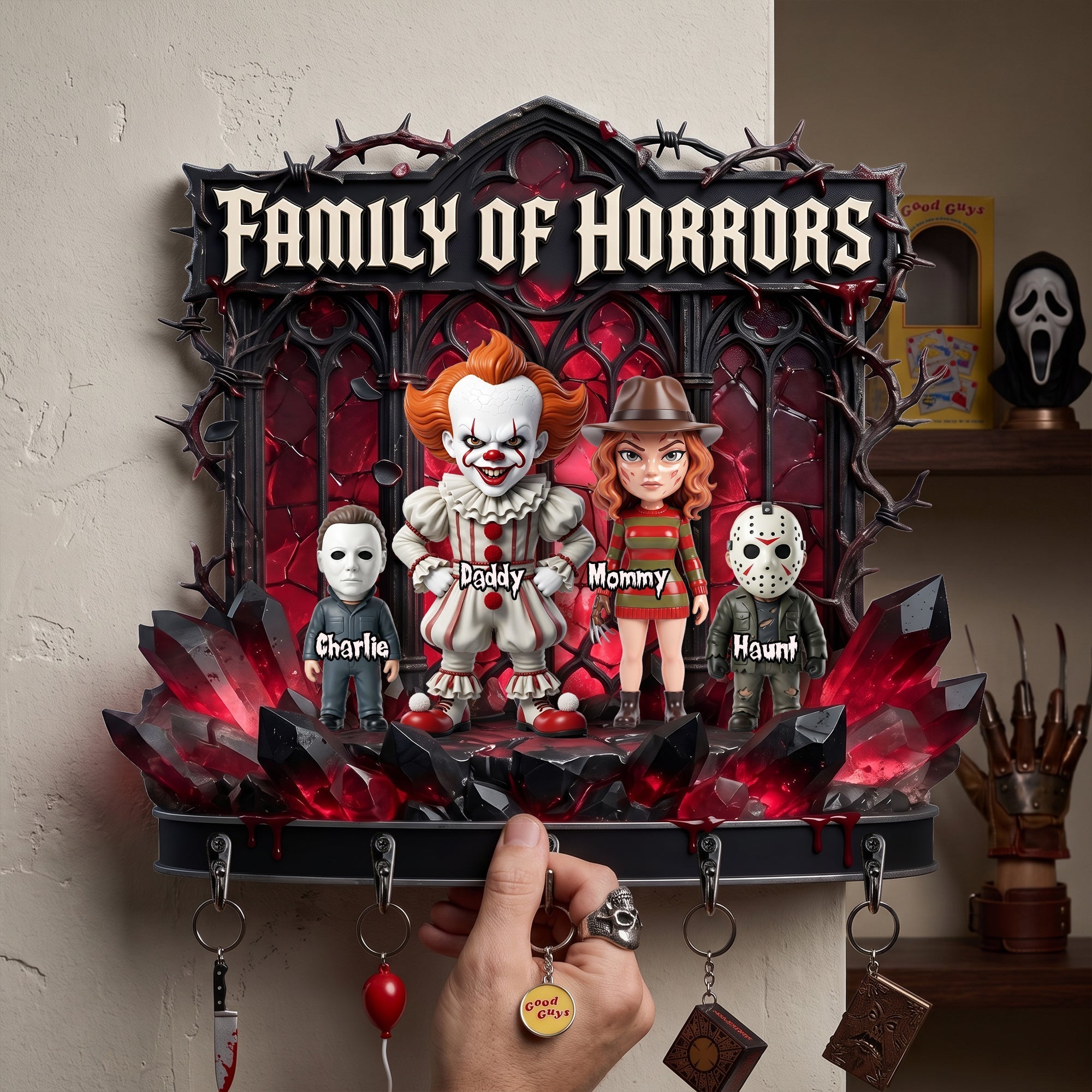 Personalized Family Of Horrors Hanging Rack Unique Halloween Gift Hanging Rack GradoCreations