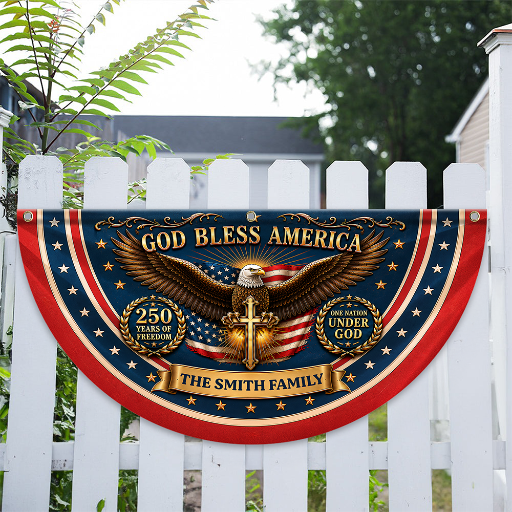 Personalized God Bless America Fan Flag 250 Years Freedom Gift for Family HN590 - Non-Pleated Fan Flag GradoCreations
