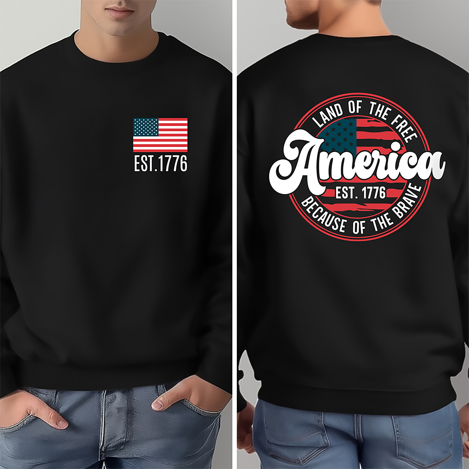 Personalized America Est 1776 T-Shirt Gift for Dad | Independence Day HN590 - Back&Front Shirt GradoCreations