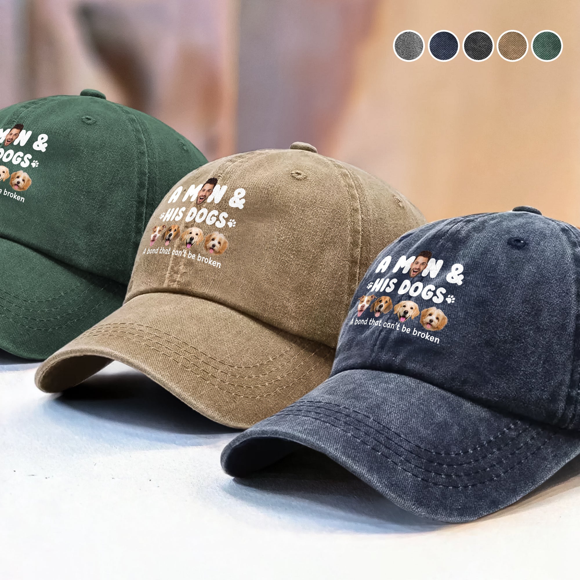 Personalized Washed Denim Baseball Cap Photo Gift for Dog Dad HN590 - Washed Denim Baseball Cap GradoCreations