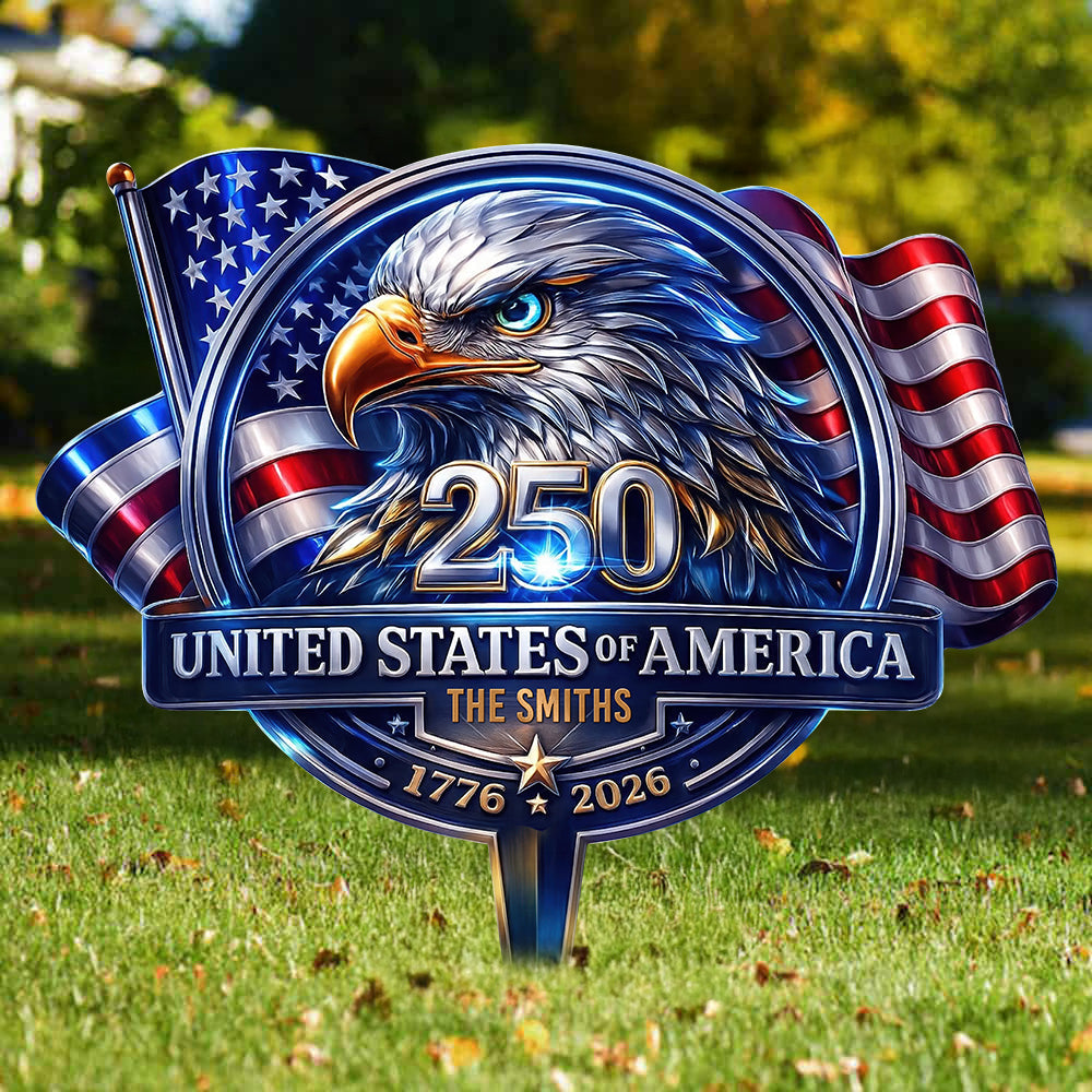 Personalized Patriotic Metal Garden Stake for Family Gift