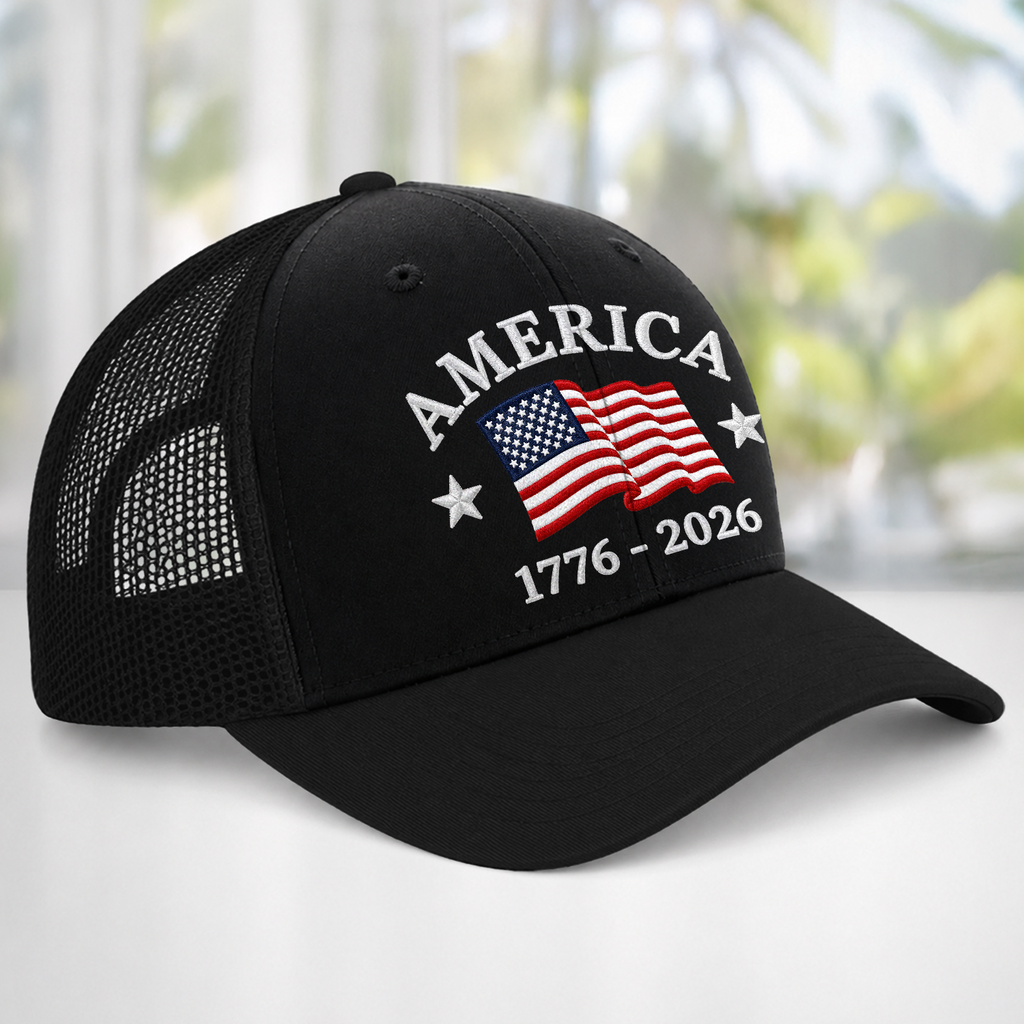 Personalized USA Flag Trucker Hat Gift for 4th of July HN590 - Embroidered Trucker Hat GradoCreations