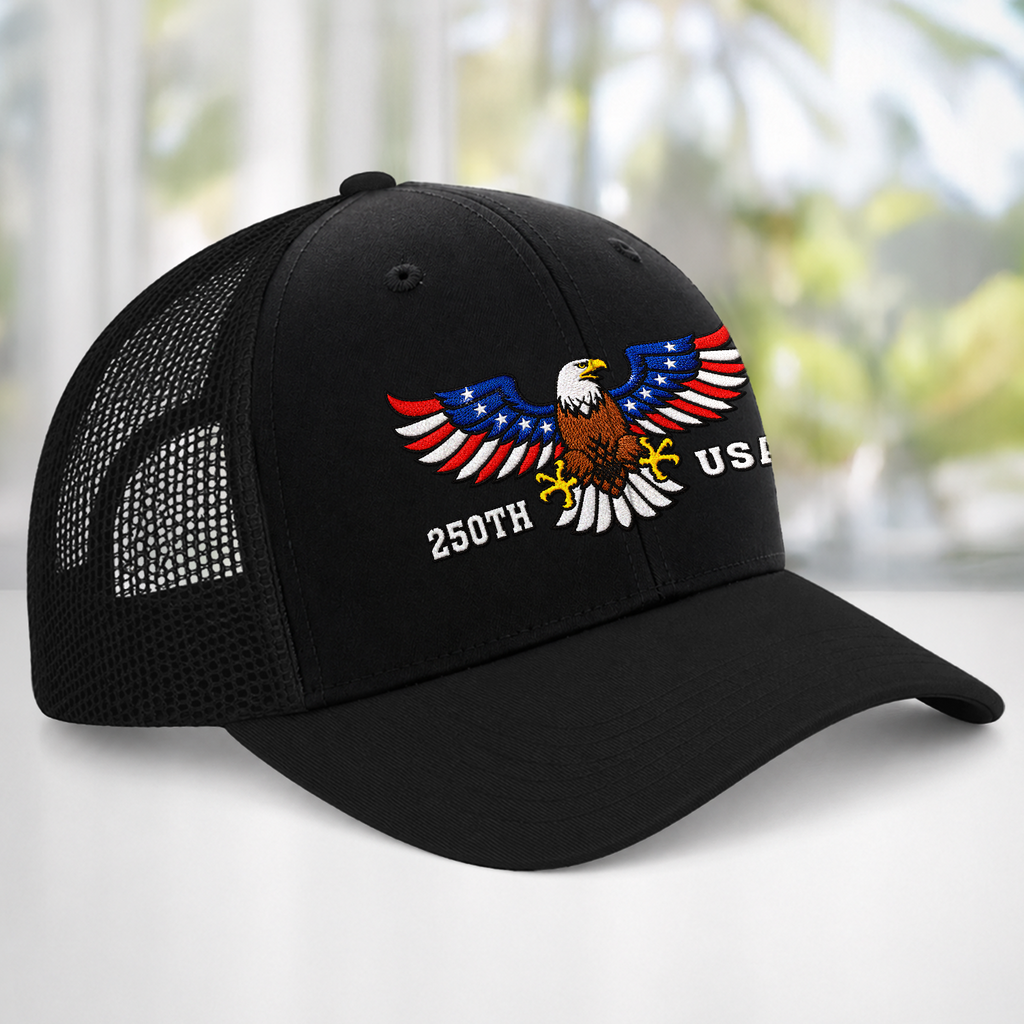 Personalized Patriotic Trucker Hat Custom Name 250th Anniversary Gift HN590 - Embroidered Trucker Hat GradoCreations