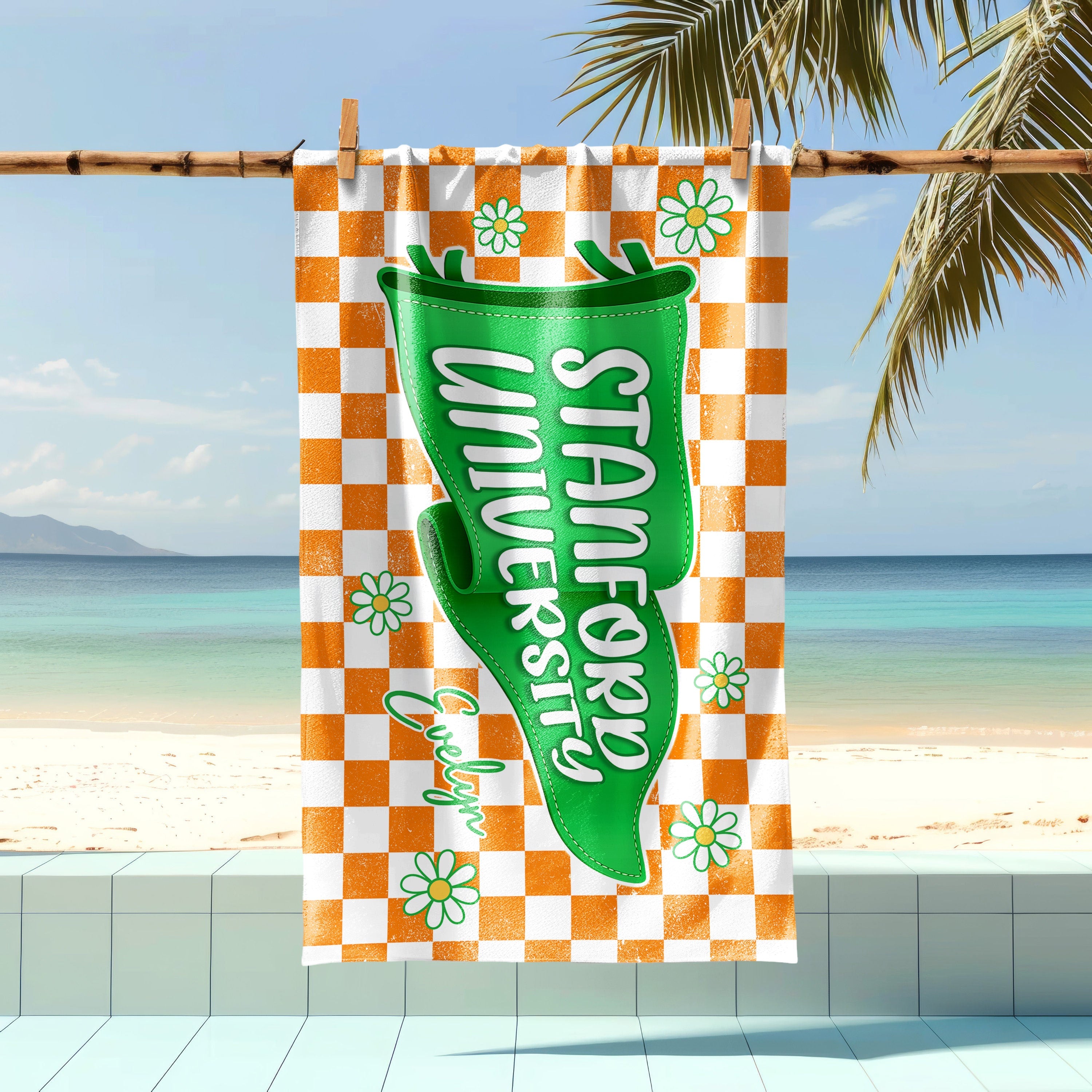 Personalized University Name Pennant Beach Towel Graduation Gift HN590 - Beach Towels GradoCreations