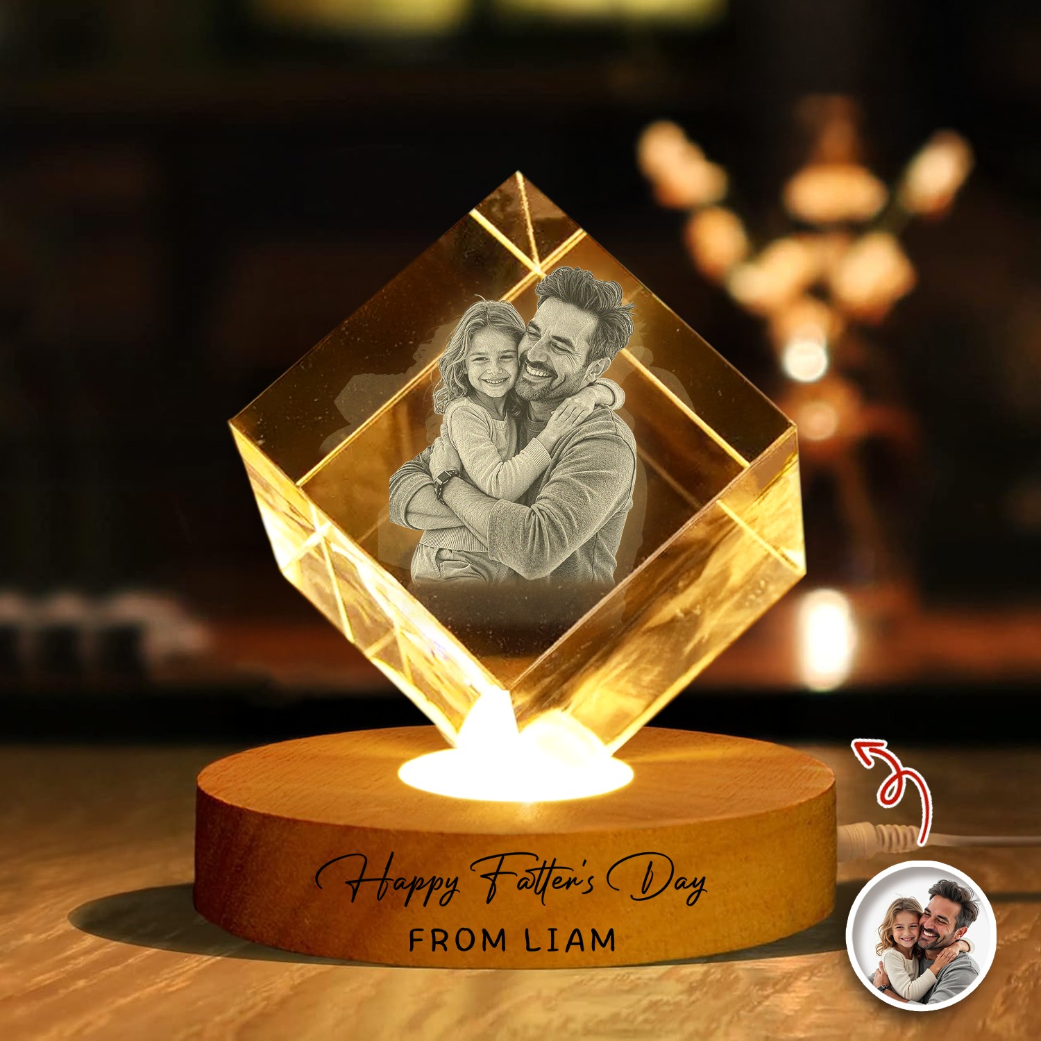 Personalized Engraved Crystal Photo Night Light for Dad HN590 - Engraved Crystal Photo With Light GradoCreations