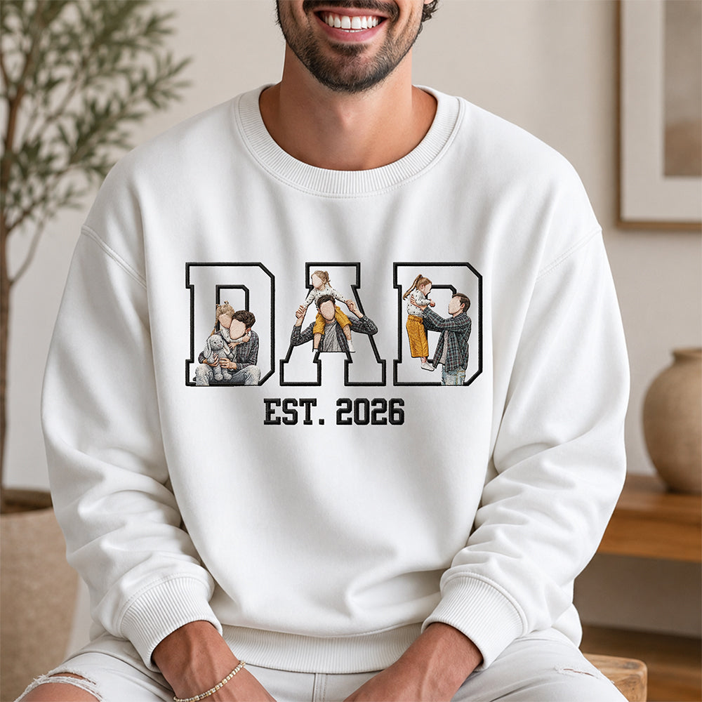Personalized Embroidered Sweatshirt Custom Photo Gift for Dad HN590 - Embroidered Shirt AI Fix GradoCreations