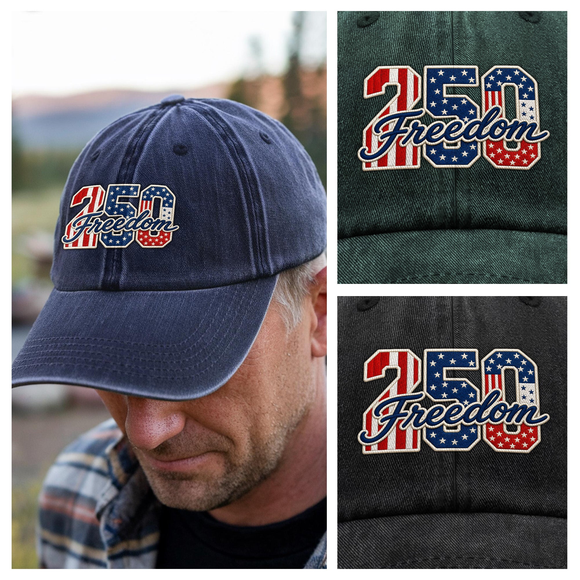 Personalized Embroidered Baseball Cap Patriotic Gift USA Flag HN590 - Embroidered Baseball Cap GradoCreations
