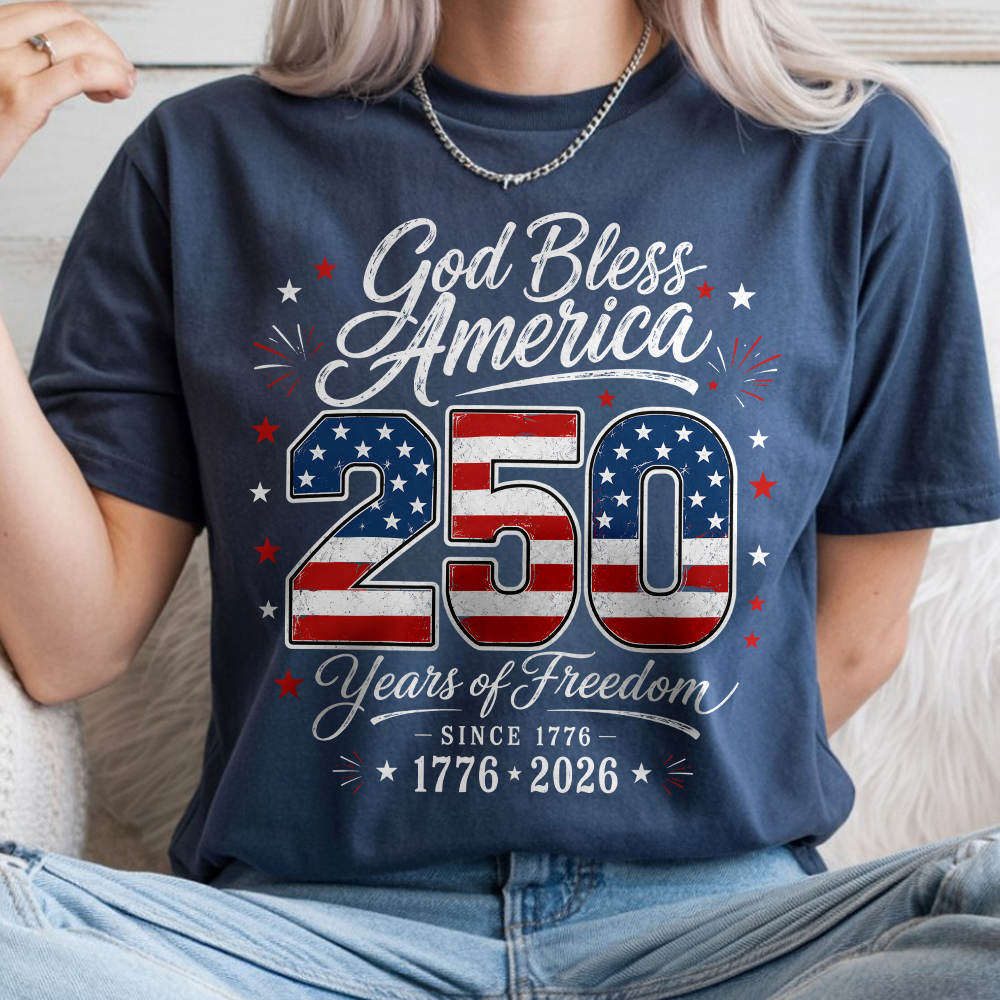 Personalized Comfort Shirt God Bless America 4th of July Gift Comfort Shirt GradoCreations