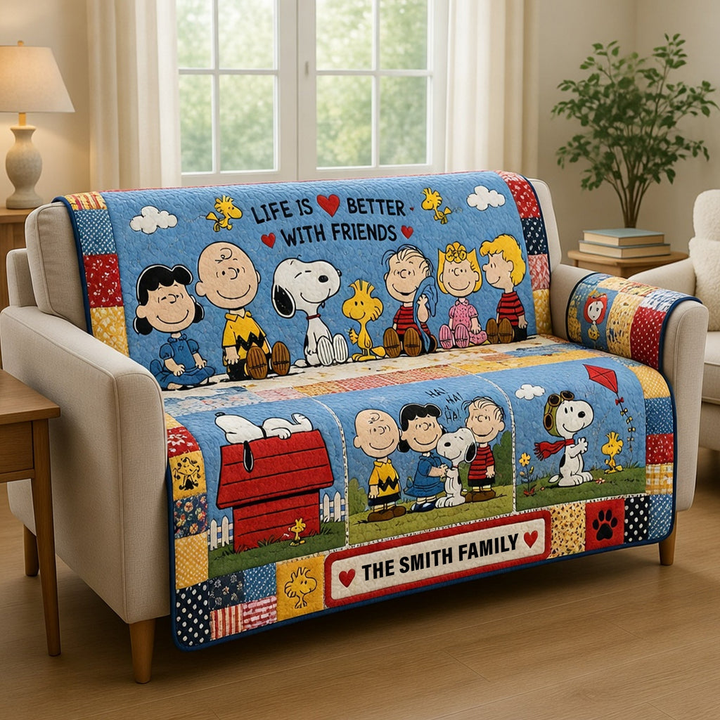 Personalized Quilted Sofa Cover Life Is Better With Friends for Family Home Decor Quited Sofa Cover GradoCreations
