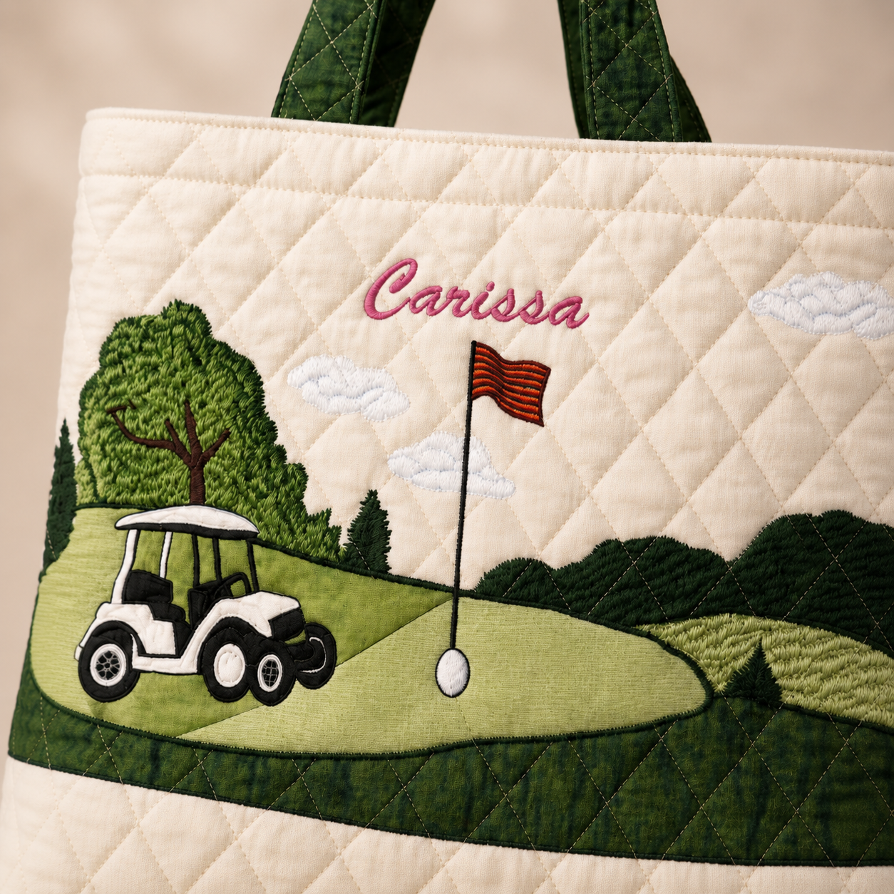 Personalized Golf Lover Quilted Tote Bag Custom Name Gift for Her