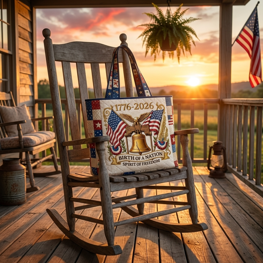 Patriotic Quilted Tote Bag with Spirit of Freedom Design Gift for Her