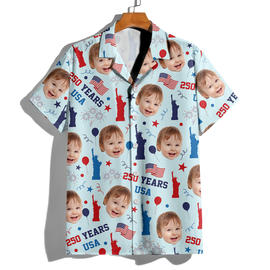 Personalized Hawaiian Shirt Photo Gift for Dad Patriotic Summer HN590 - AOP Hawai Shirt GradoCreations