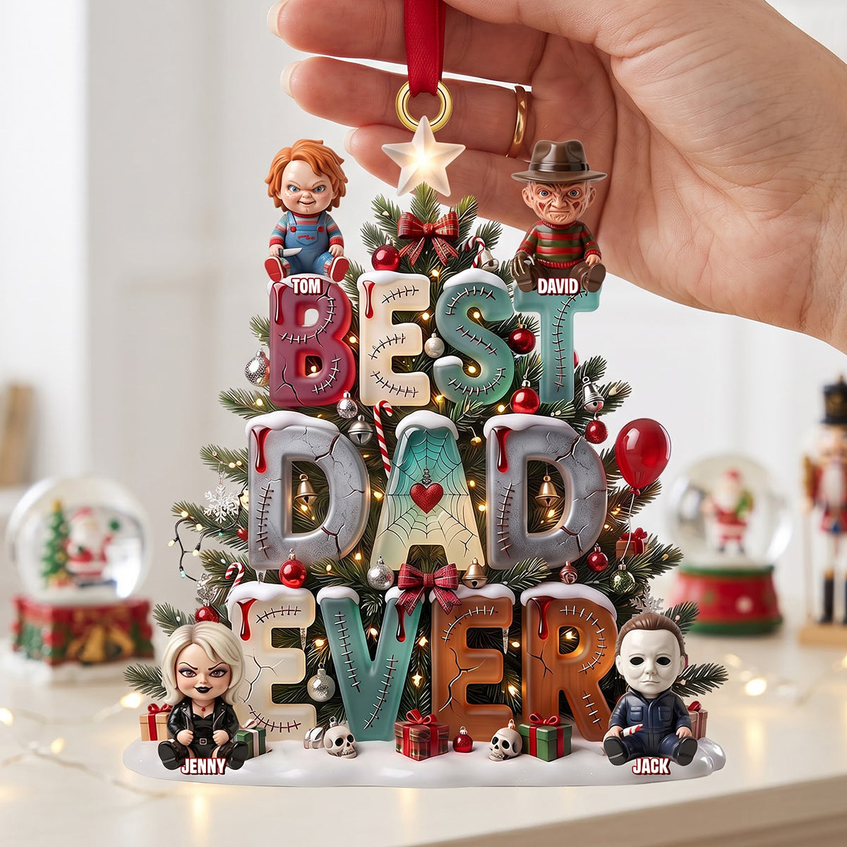 Personalized Spooky Christmas Ornament Custom Family Names Gift for Mom Dad Ornament GradoCreations