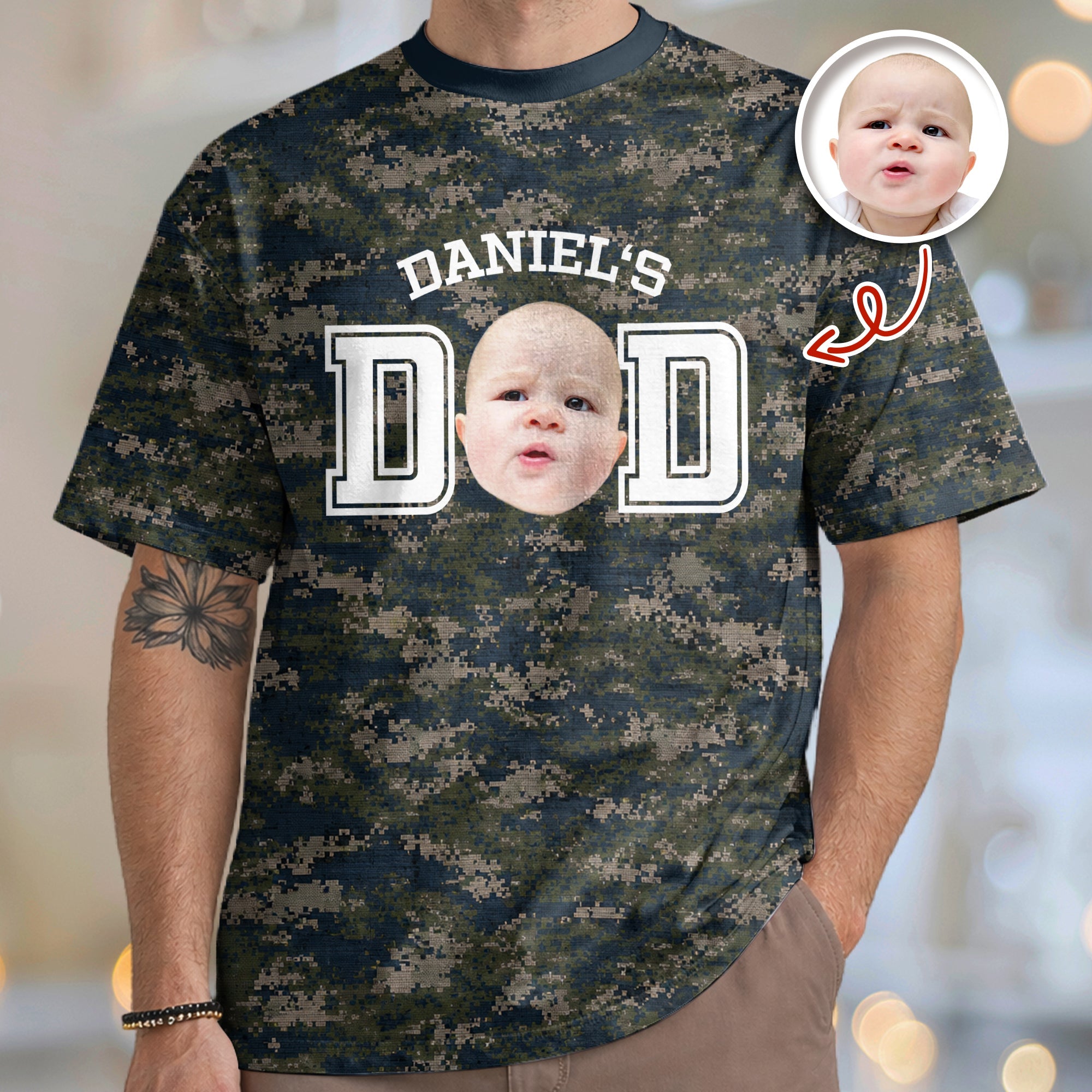 Personalized Camo Photo T-Shirt Custom Gift for Dad HN590 - AOP Tshirt GradoCreations