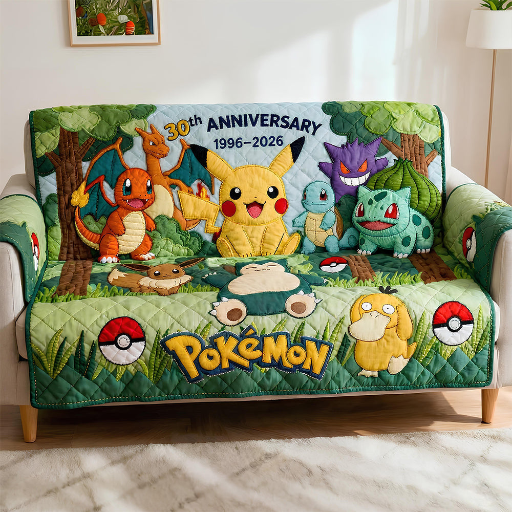 Personalized Quilted Sofa Cover Pokémon 30th Anniversary Gift for Movie Fans Quited Sofa Cover GradoCreations