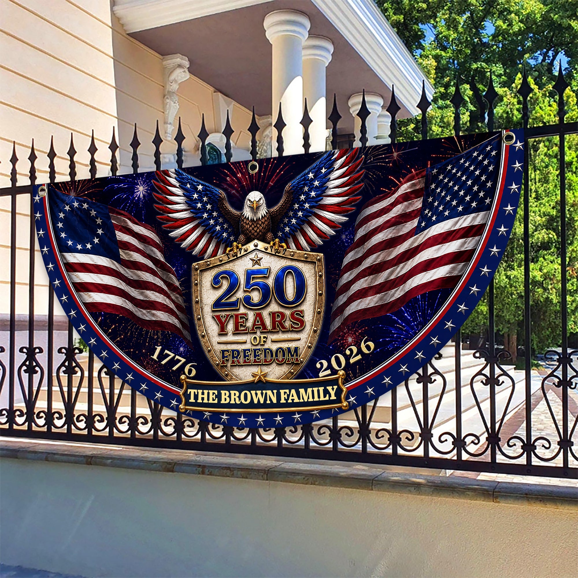 Personalized Family Name Patriotic Flag Custom 250th Birthday Gift HN590 - Non-Pleated Fan Flag GradoCreations