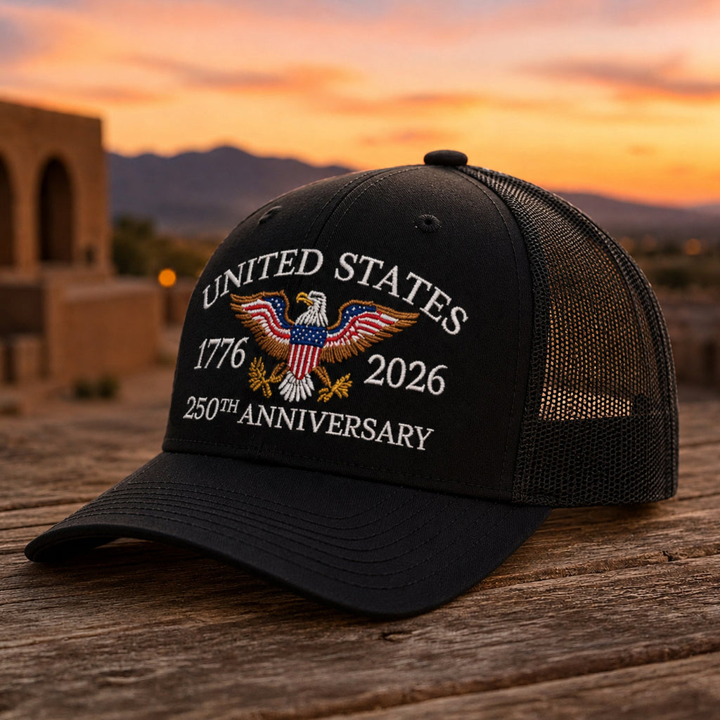 Personalized 250th Anniversary Eagle Embroidered Trucker Hat Gift HN590 - Embroidered Trucker Hat fix GradoCreations