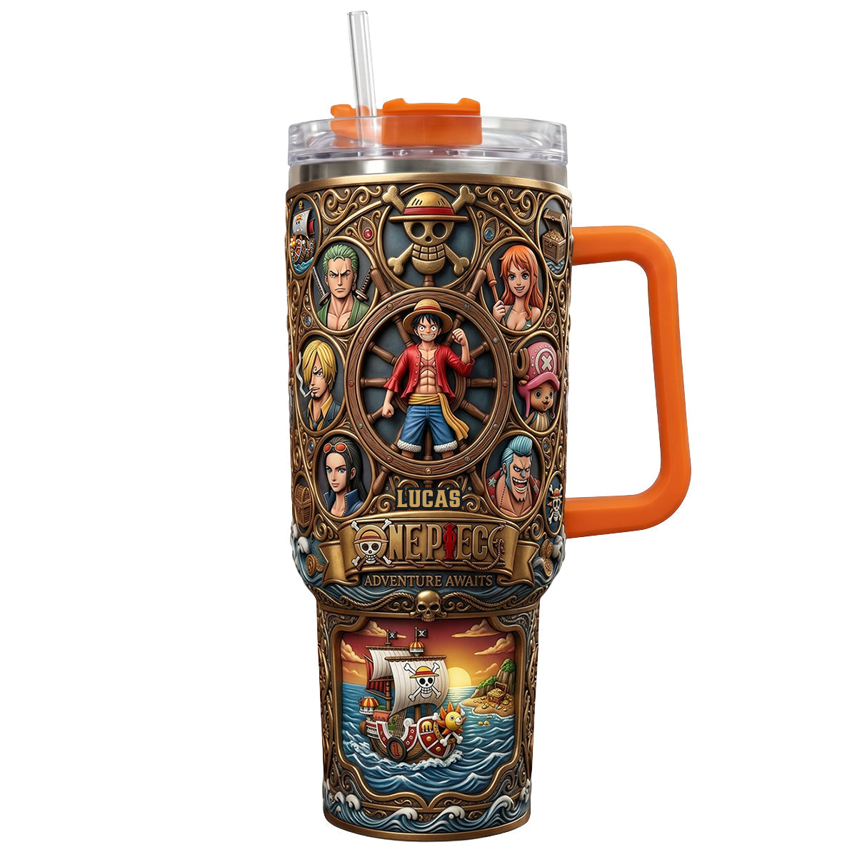 Personalized One Piece Tumbler with Handle Gift for Movie Fans