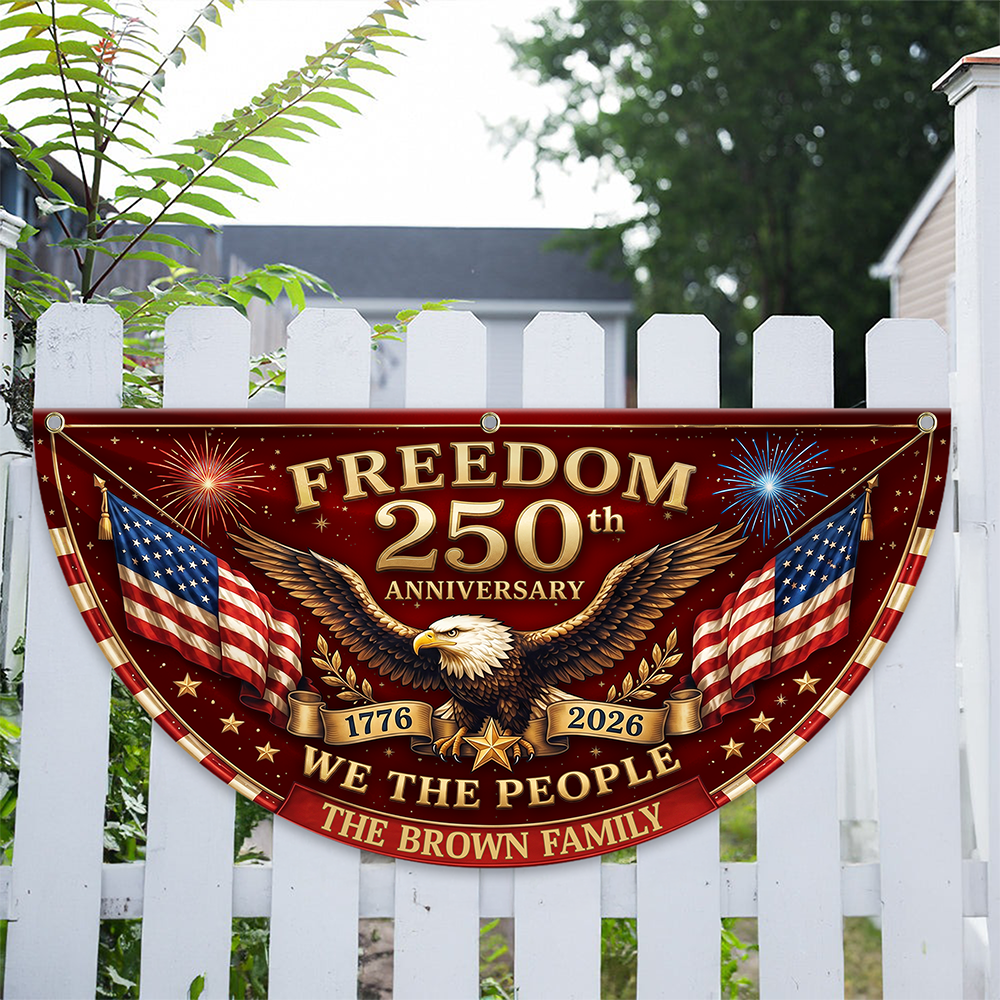 Personalized 250th Anniversary Fan Flag Custom Family Name Patriotic Decor HN590 - Non-Pleated Fan Flag GradoCreations