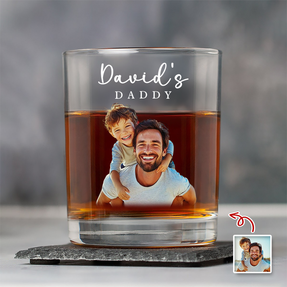 Personalized Photo Whiskey Glass Custom Gift for Dad HN590 - Print Rock Glass GradoCreations