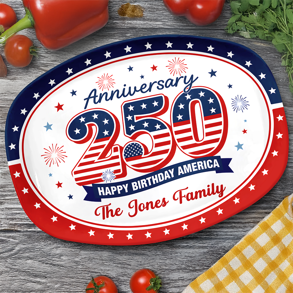 Personalized Family Name Platter USA 250th Anniversary Gift HN590 - Platter GradoCreations