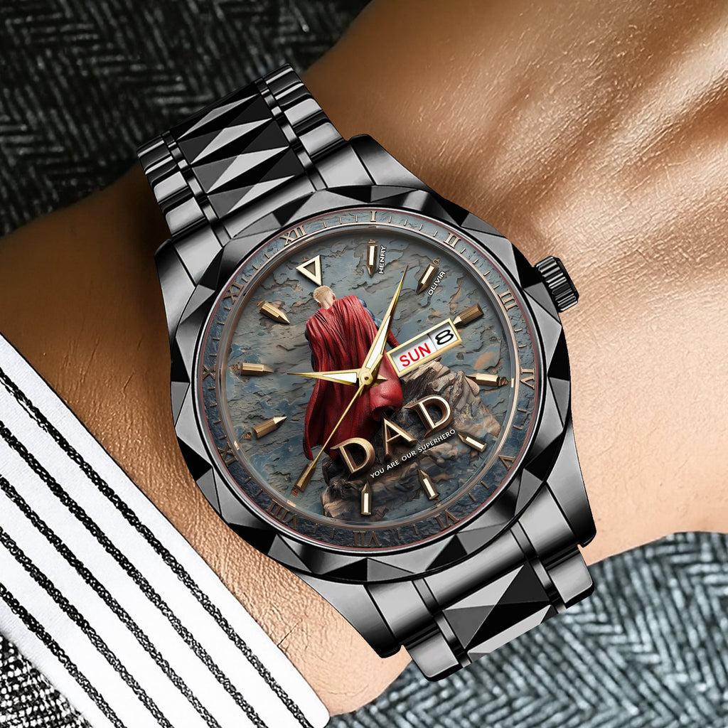 Personalized Men's Wrist Watch Custom Message Gift for Dad, Grandpa
