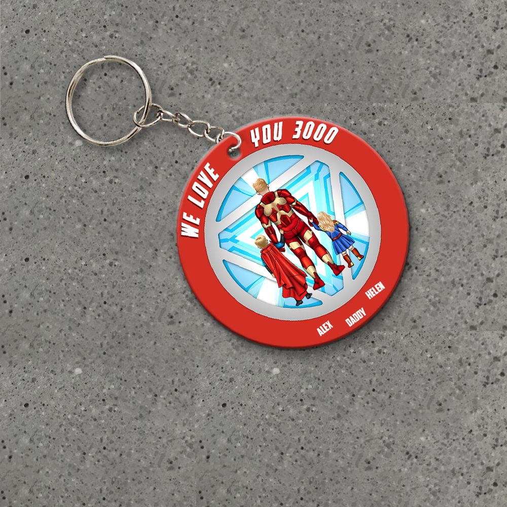 Personalized Super Hero Dad Keychain Gift for Father's Day