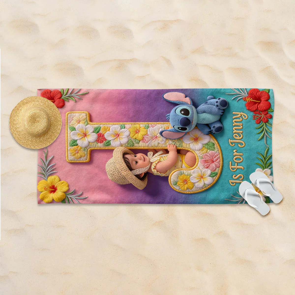 Personalized Beach Towel with Cute Aliens for Kids | Vacation Gift