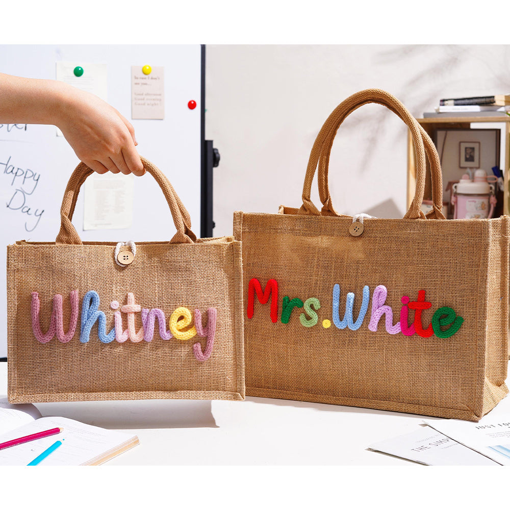 Personalized Crochet Tote Bag Custom Name Teacher Gift HN590 - Teacher Tote Bag FIX GradoCreations