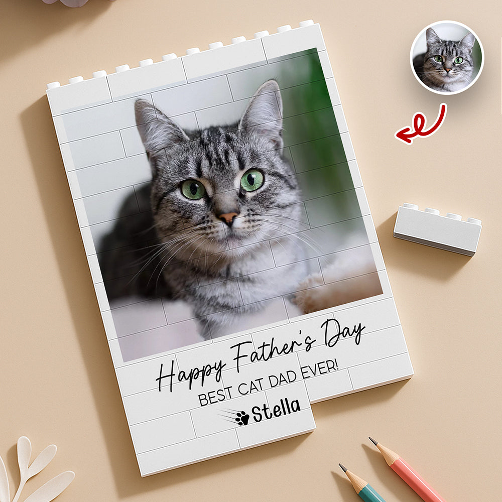 Personalized Building Blocks Photo Gift for Cat Dad Father's Day HN590 - Building Blocks diff design GradoCreations