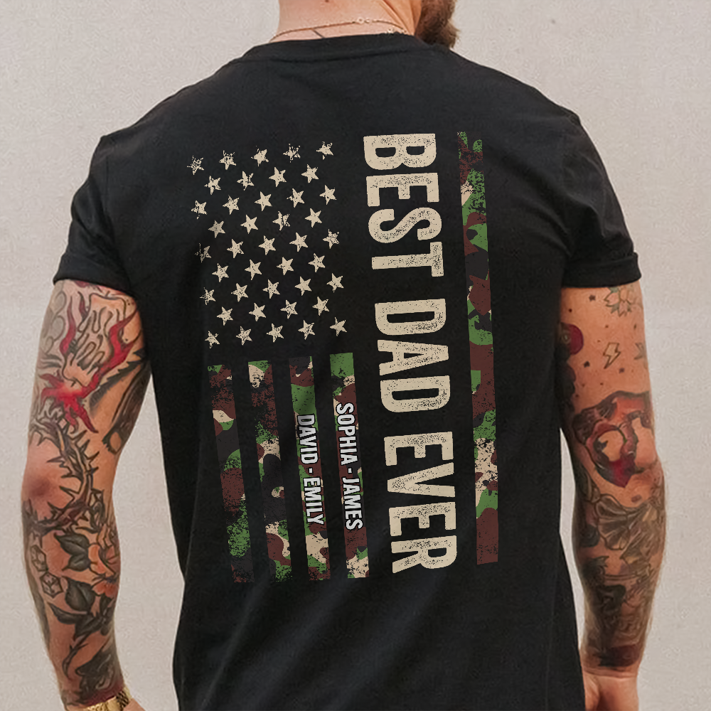 Personalized Best Dad Ever T-Shirt with American Flag Gift for Father HN590 - Tshirt Back GradoCreations