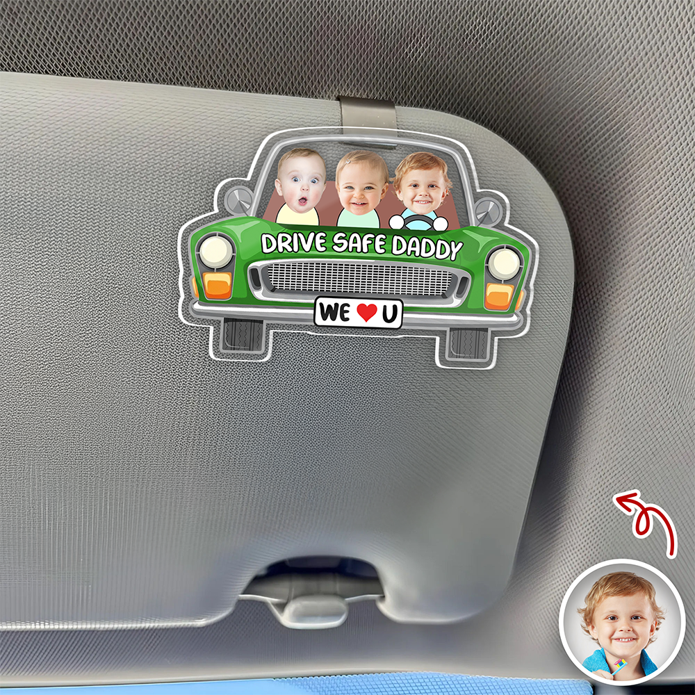 Personalized Kids Photo Car Visor Clip Gift for Dad HN590 - Acrylic Car Visor Clip Fix GradoCreations